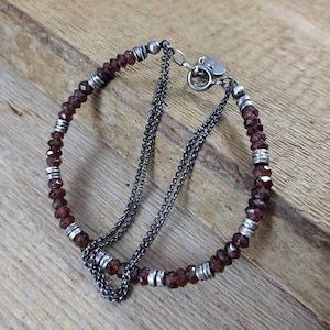 Bracelet - Oxidized Sterling Silver And Garnet, Gemstone, Handmade Bracelet, Jewelry