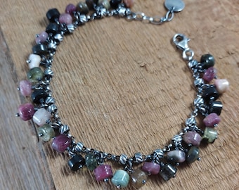 Oxidized Sterling Silver Tourmaline Bracelet – Handmade Dangle Charm Jewelry