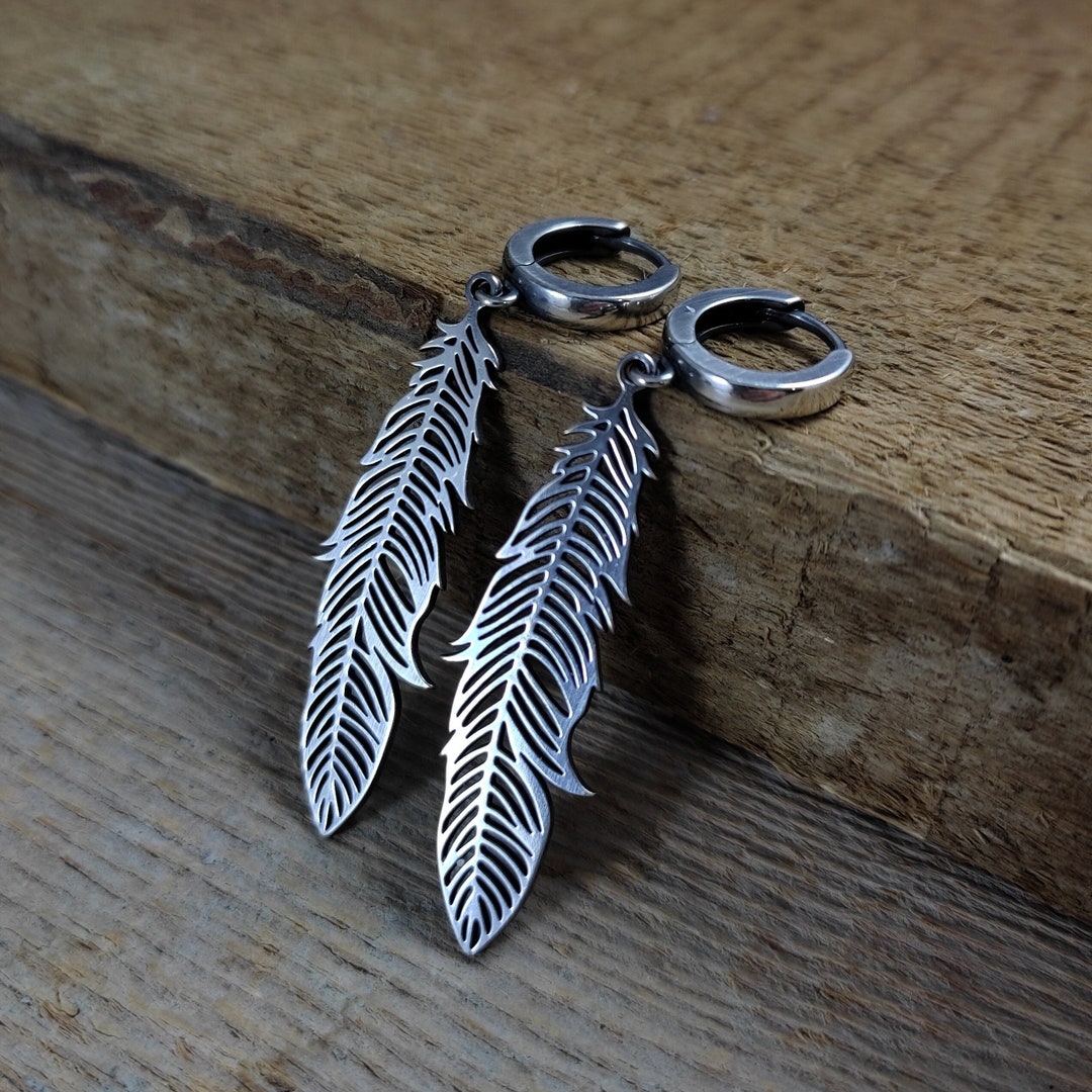 Sterling Silver Feather Drop Earrings