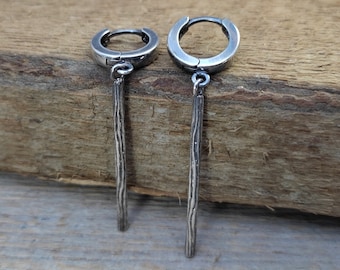 Dangle Sterling Silver Bar Earrings • Textured Raw Silver Line