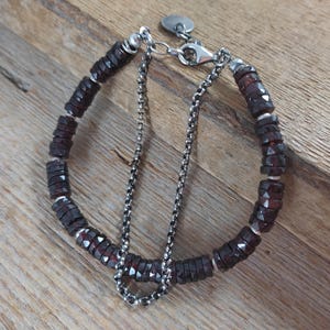 Bracelet - Oxidized Sterling Silver And Garnet, Gemstone, Handmade Bracelet, Jewelry
