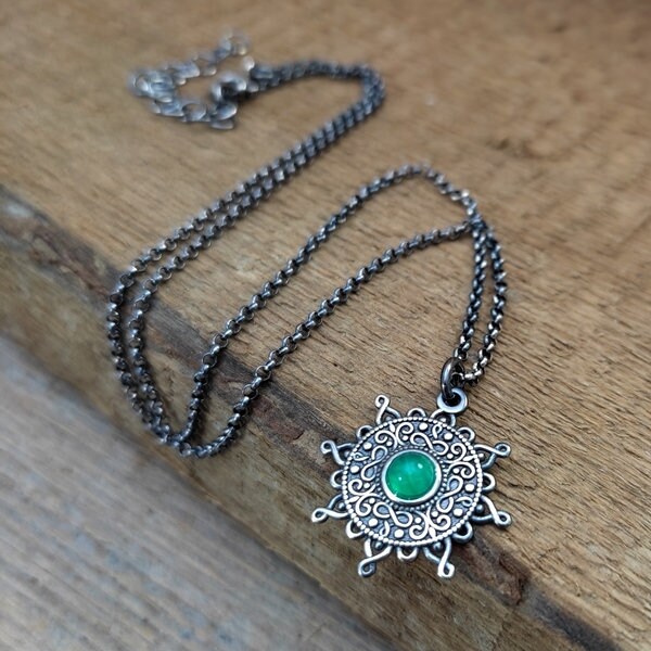 Necklace - Sterling Silver and Agate, Handmade Jewelry, Coin