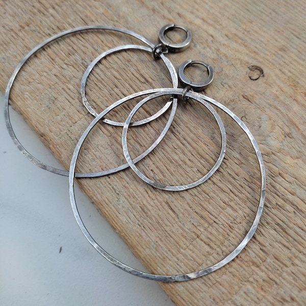 Oxidized Sterling Silver 925 Hoop Earrings: Modern Dangle Jewelry