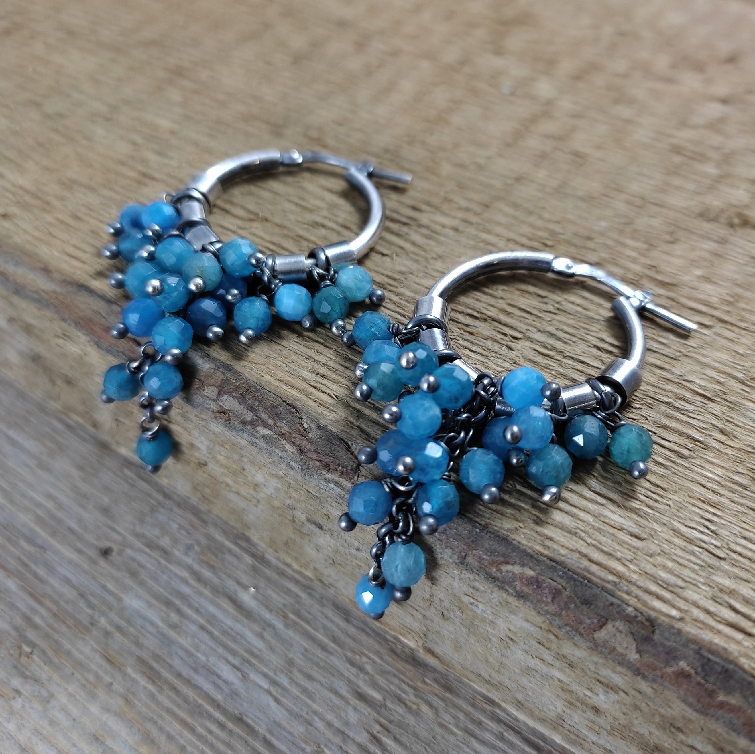 Earrings - oxidized sterling silver and apatite, Earrings with beads, Handmade jewelry
