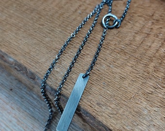 Oxidized Sterling Silver Bar Pendant Necklace, Handmade Chain