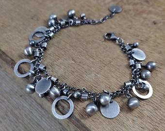 Oxidized Sterling Silver Charm Bracelet – Handmade Artisan Jewelry