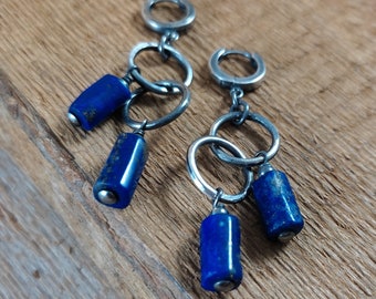Raw Sterling Silver Earrings With Lapis Lazuli, Handmade Earrings, Oxidized Sterling Silver With Lapis Lazuli Cyber Sale 2023