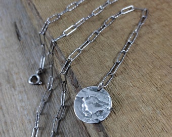 Delicate necklace - oxidized sterling silver, Handmade jewelry, Raw silver, Coin pendant