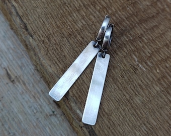 Dangle Long Bar Earrings: Raw Sterling Silver Line Earrings
