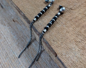 Ohrringe - oxidiertes Sterlingsilber und Spinell, Ohrringe mit Perlen, handgemachter Schmuck