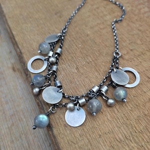 Necklace - oxidized sterling silver with labradorite, gemstone, handmade jewelry, natural stone