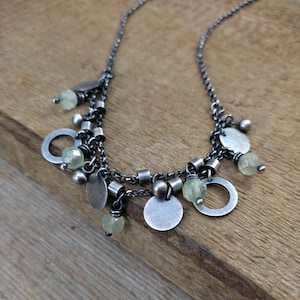 Necklace - oxidized sterling silver with prehnite, gemstone, handmade jewelry, natural stone