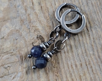 Oxidized Sterling Silver Sapphire Earrings: Handmade Beaded Jewelry
