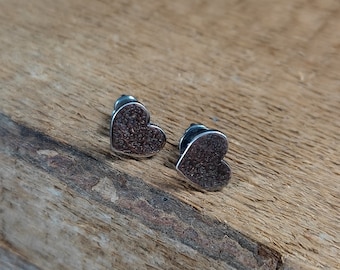 Sterling Silver Small Heart Earrings, Mini Stud Earrings, Minimalist Rustic Earrings, Gift for her Cyber Sale 2023