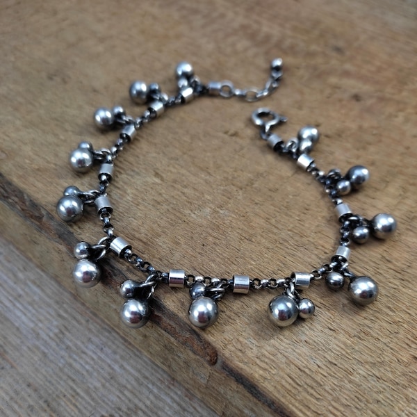 Oxidized Sterling Silver Ball Bracelet - Handmade Chain Jewelry