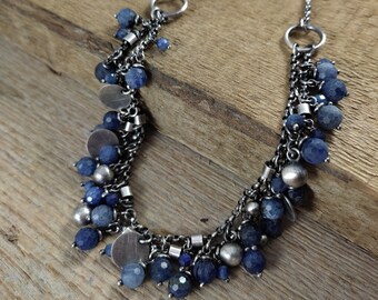 Collier - Argent sterling 925 oxydé et kyanite, Pierres précieuses et argent sterling, Collier fait main, Bijoux faits main