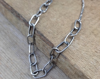 Handmade 925 Sterling Silver Oxidized Necklace – Raw Silver Chain, Modern Jewelry