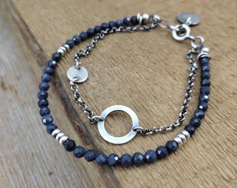 Bracelet - oxidized sterling silver and  sapphire, gemstone, handmade bracelet, jewelry