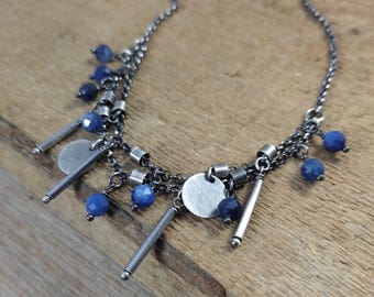 Collier cyanite en argent sterling oxydé – Bijoux en pierres précieuses faits main