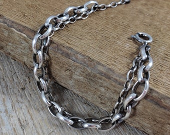 Pulseira de corrente rolo em prata de lei oxidada: Joia unissex feita à mão