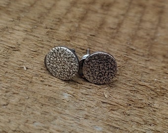 Oxidized Sterling Silver Stud Earrings, Rustic Unisex Discs