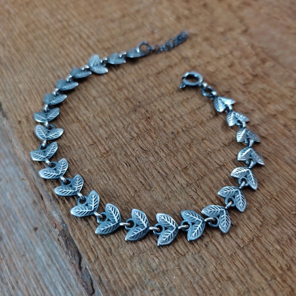Leaves Bracelet- oxidized sterling silver, Handmade jewelry, Elegant Laurel Leaf bracelet, Nature inspired Jewelry, Greek Style jewelllery