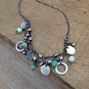 Necklace - oxidized sterling silver with chrysoprase, gemstone, handmade jewelry, natural, raw stone