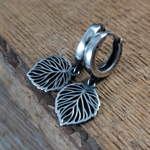 Sterling silver earrings, Leaf earrings, Modern jewelry, Handmade earrings, Filigree earrings, Hoops earrings, Openwork earrings