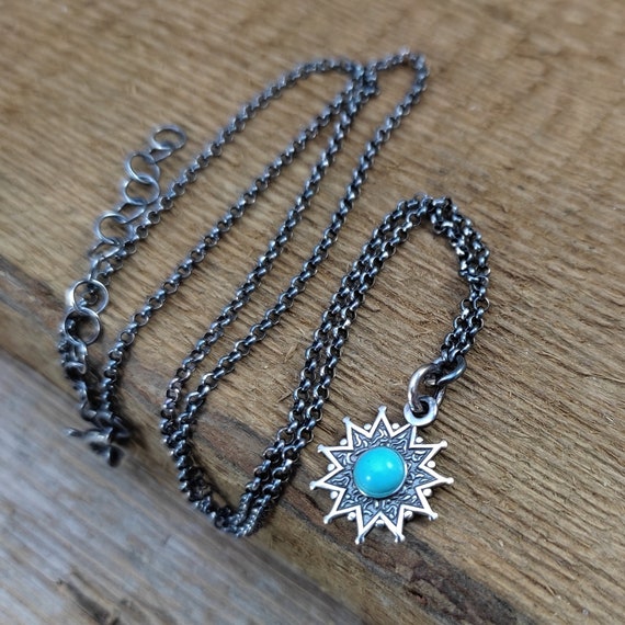Necklace Sterling Silver and Turquoise Handmade Jewelry Coin Pendant Modern Jewelry Coin Silver 925 Textured Pendant Cyber Sale 2023 Etsy