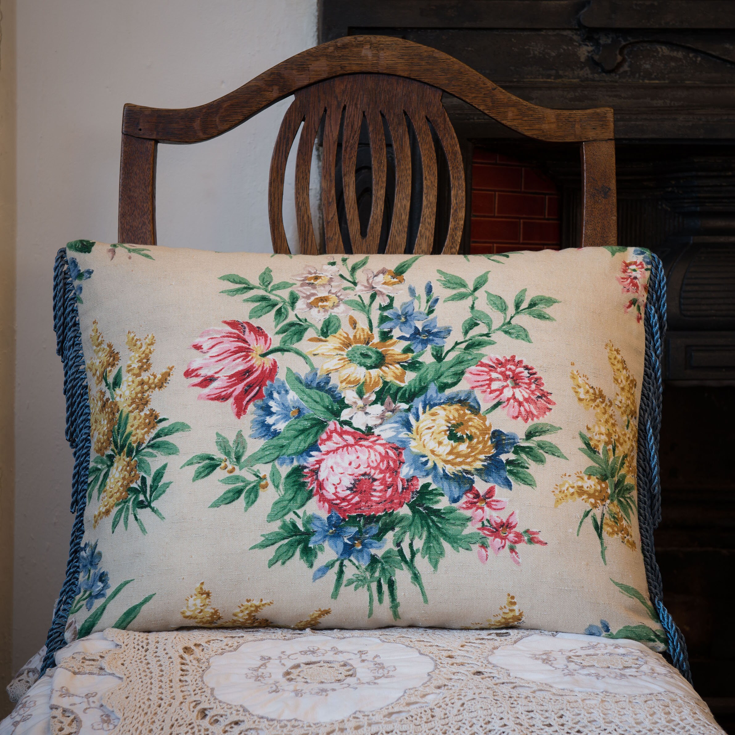 Vintage Floral Linen Cushion Pillow Oblong 1940s / 50s Etsy UK