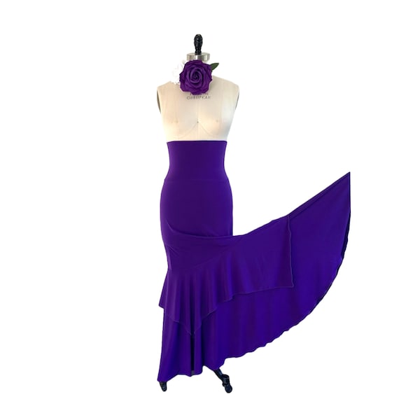 Flamenco Practice Skirt Mermaid Maxi Skirt Handkerchief Hem Purple Gypsy Boho Bohemian Flamenco Costume