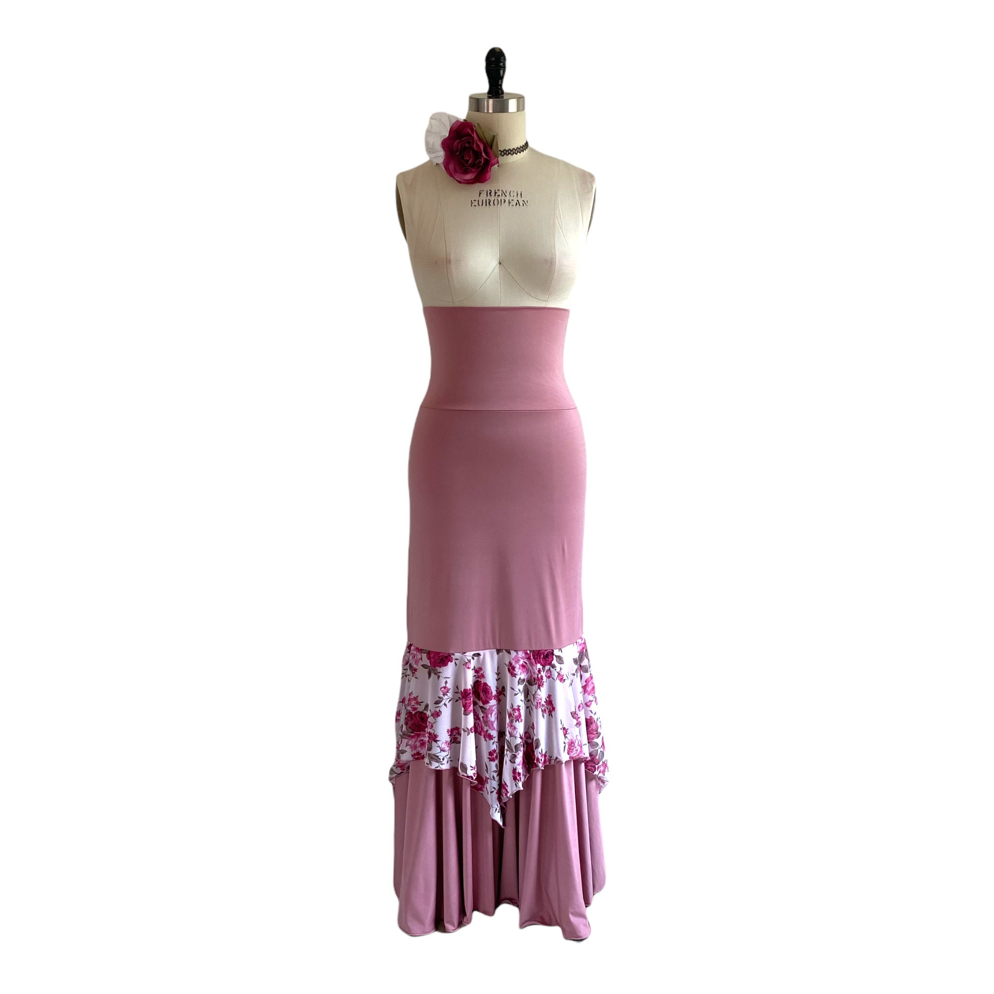 Flamenco Skirt Mermaid Maxi Skirt Handkerchief Hem Pink Rose - Etsy