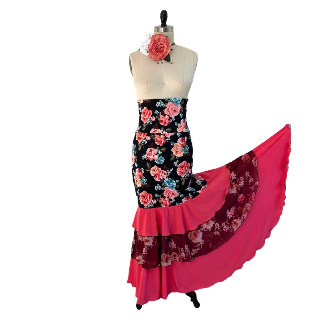 Flamenco Skirt Dance Mermaid Maxi Multi Color Black Coral Pink Etsy