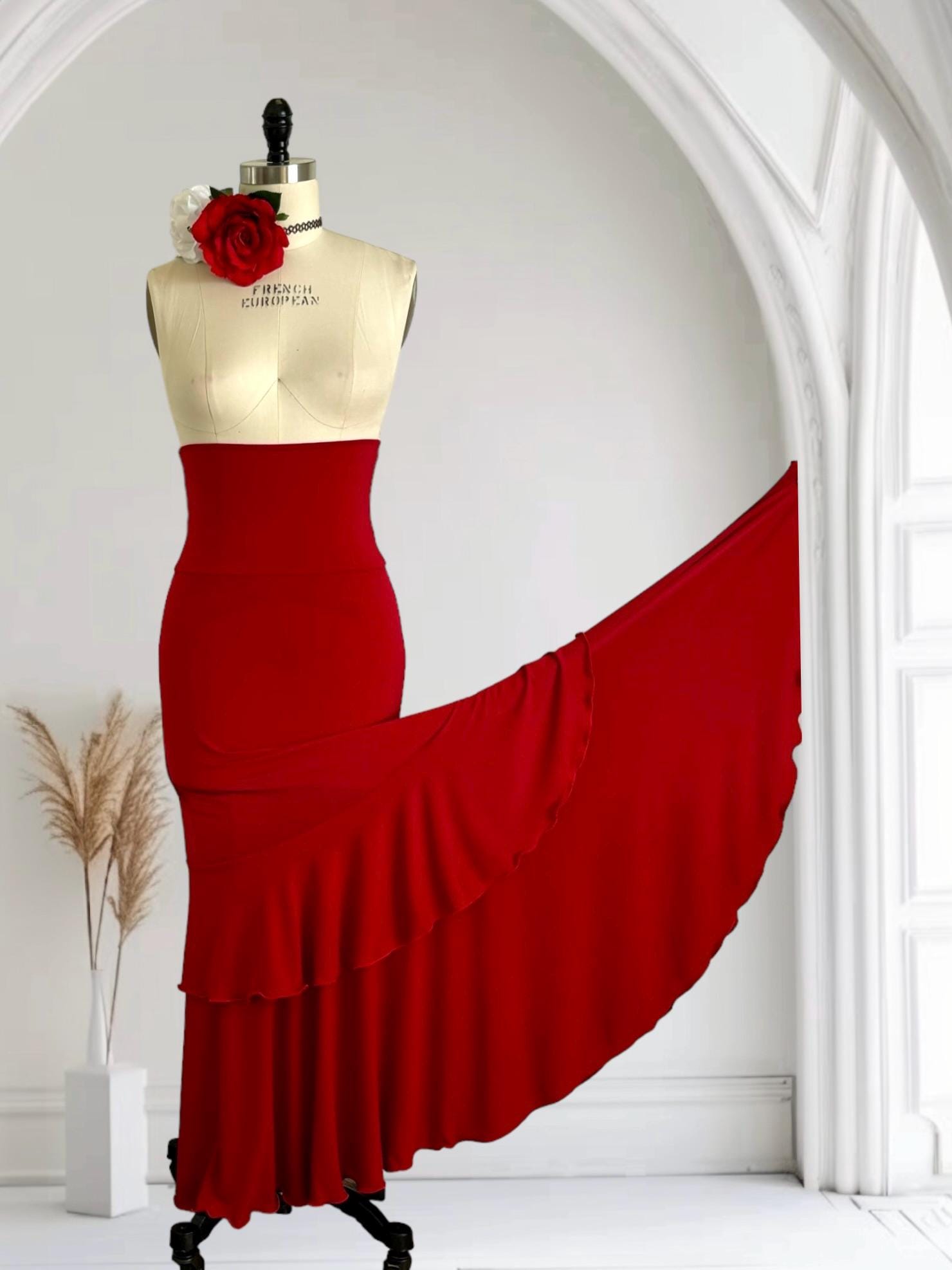 Flamenco Skirt Mermaid Maxi Skirt Double Ruffle Red Gypsy Boho Bohemian Flamenco Costume