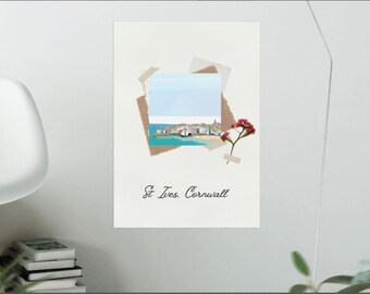 St Ives Artwork Poster Abstract Travel Memories Flower Cornwall
