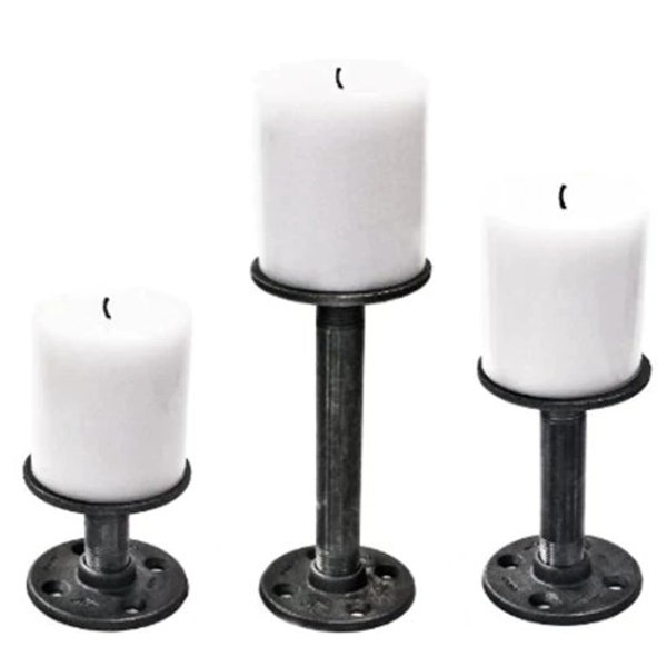 Candelabros de tubo industriales, decoración de tubo industrial moderna estilo steampunk, rústico, tubo de acero, decoración de tubo, vela, bricolaje, casa de campo