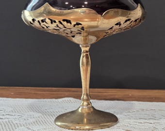 Art Deco Compote Bowl by Farber Bros. Brass with Amethyst Insert