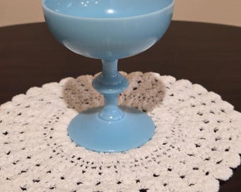 Light Blue Opaque Glass Goblet with a Pedestal Base.