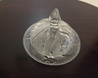 Jeannette Iris and Herringbone covered butter dish depression era glass