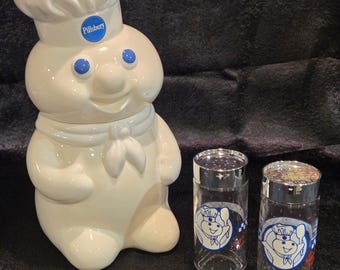 Vintage Pillsbury Doughboy Salt and Pepper Shakers Ceramic Poppin