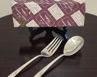 Holmes & Edwards Inlaid Silverplate Serving Fork and Spoon Set.