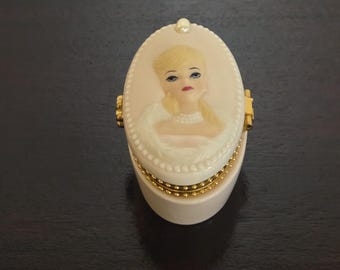 Enesco Barbie "Enchanted Evening, 1960" oval trinket box.