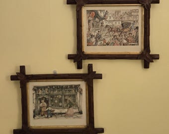 Anton Pieck Prints in Original Hand Carved Frame