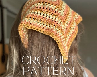 Boho Crochet Bandana Pattern, Hippie Hair Accessories, Cottagecore Kerchief Hair Tie Scarf, Nostalgic Stripes Bandana