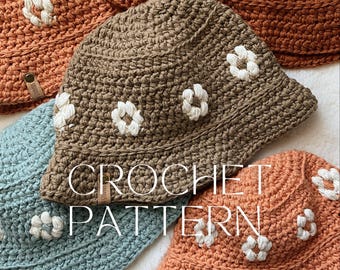 Crochet Bucket Hat Pattern, Floral Daisy Crochet Floppy Brim Sun