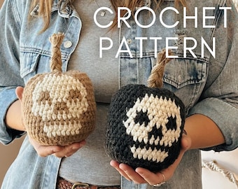 Crochet Pumpkin Pattern, Halloween Jack-o'-Lantern Skull, Fall Amigurumi Spooky Pillow Plushie