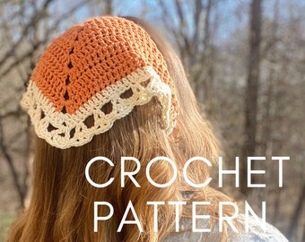 Boho Crochet Bandana Pattern, Hippie Hair Accessories, Cottagecore Hair Tie Scarf