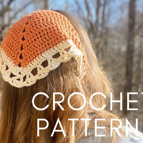 Boho Crochet Bandana Pattern, Hippie Hair Accessories, Cottagecore Hair Tie Scarf