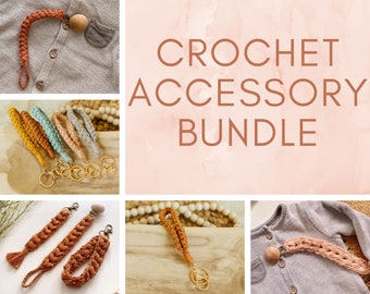 Crochet Pattern Bundle | 5 Crochet Patterns Designs, Pacifier Clip and Lanyard Keychain Crochet Patterns, Wristlet Keychain