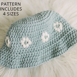 Crochet Bucket Hat Pattern, Floral Daisy Crochet Floppy Brim Sun Hat, Bucket Full of Posies Hat image 4